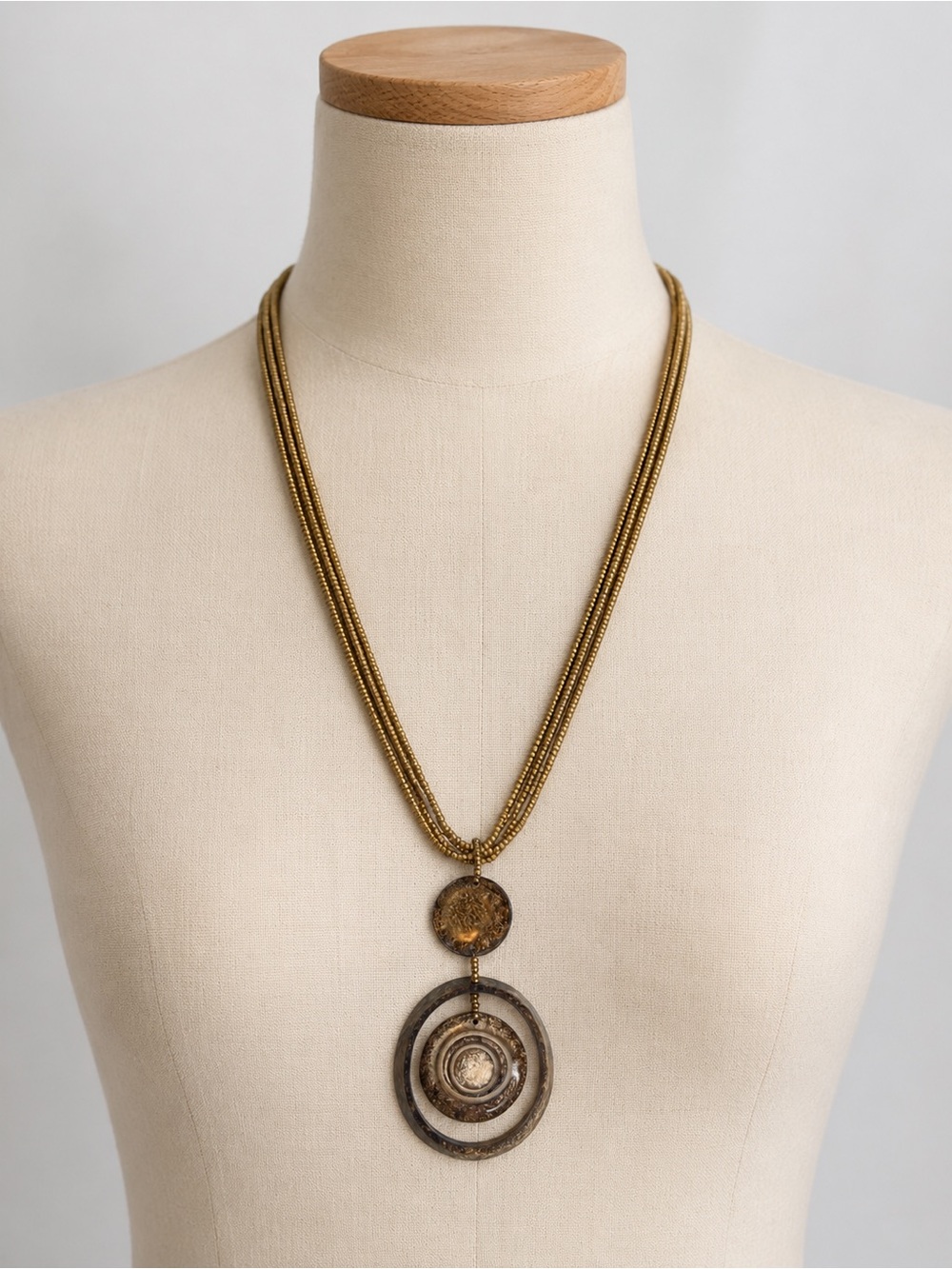 Oceana Trading‎ Multi Strand Beaded Statement Necklace Bronze Gold Tone Boho